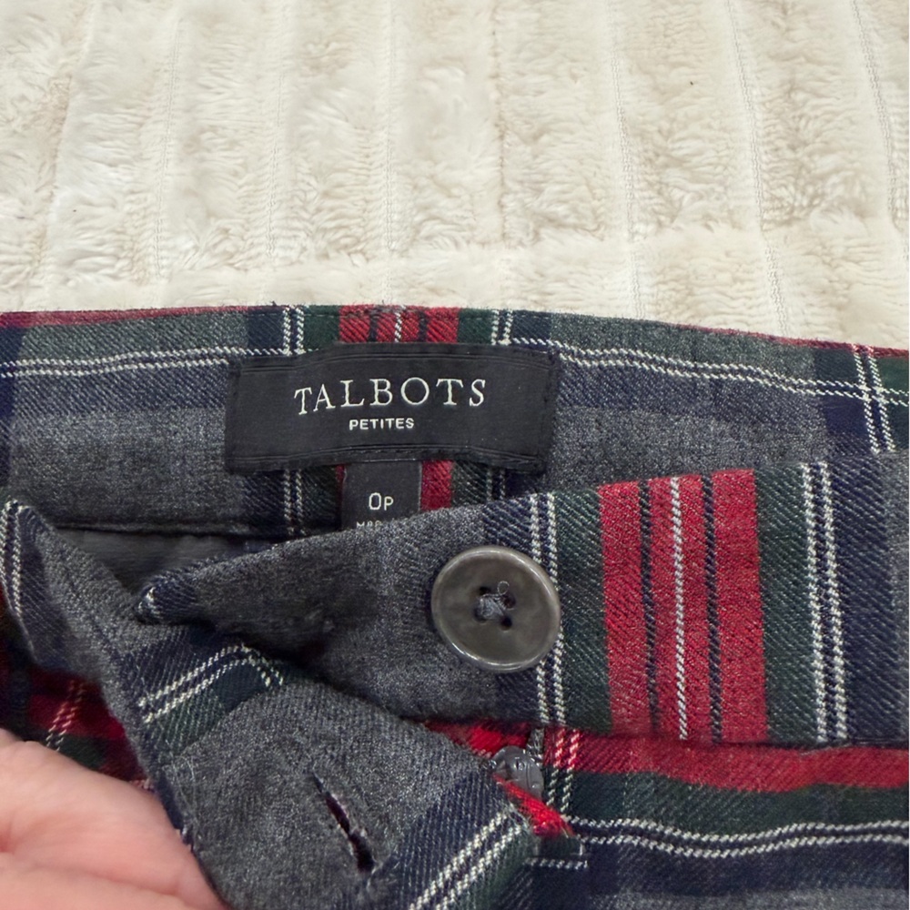 Talbots Plaid Straight Leg 0P preppy dark light academia lined wool blend geek - Picture 9 of 14